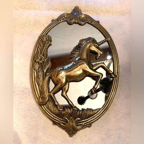 Source Unknown Other - Vintage Brass Unicorn Mirror 12”
